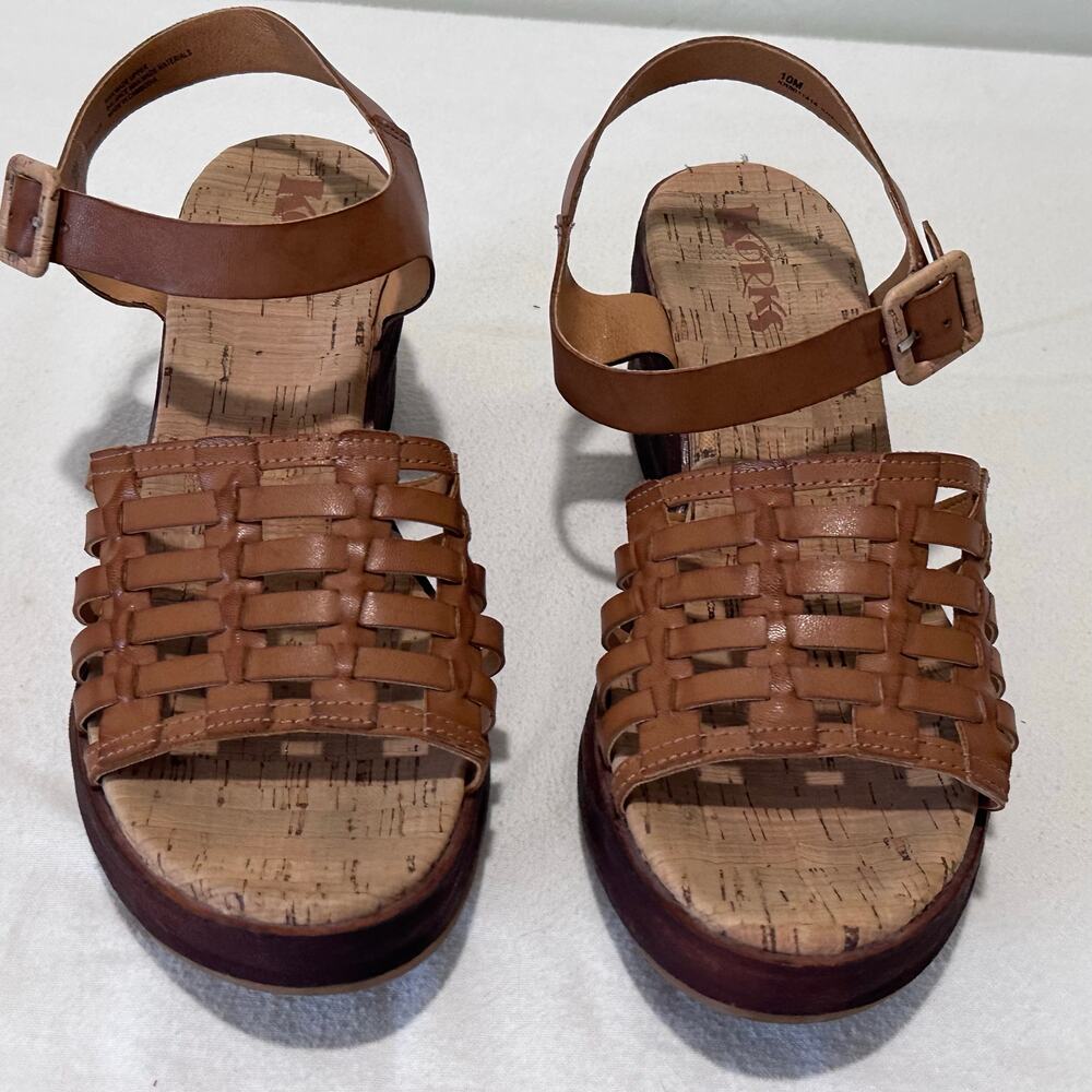 Korks Marley Wedge Platform Tan  Woven Sandals Womans Size 10  Comfort Summer